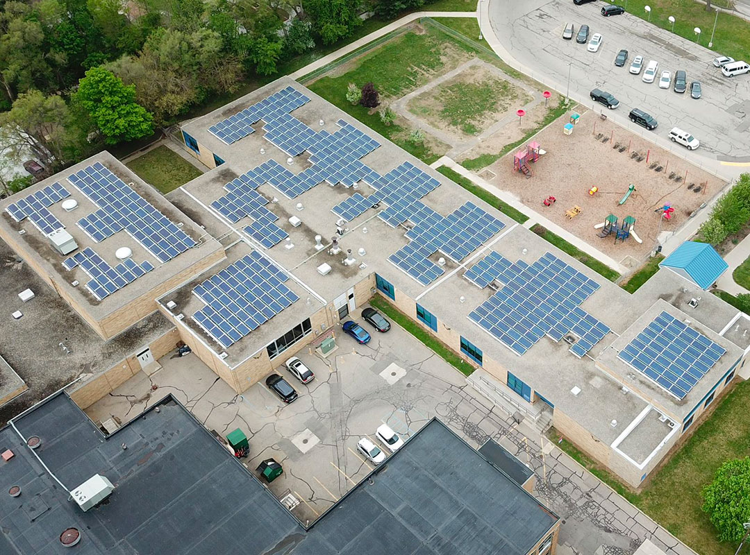 Flushing Schools Rooftop Aerial Day